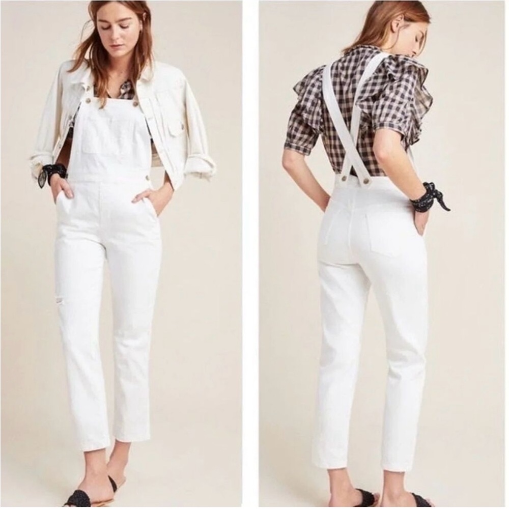 Pilcro White Denim Overalls Relaxed Fit NWT